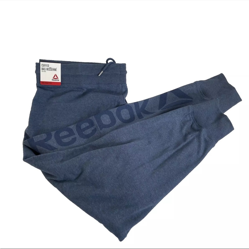 Reebok‎ Women's Cuffed Fleece Jogger Oversized Jogging Pants Blue Heather Sz 3XL